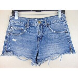 Free People Stressed Frayed Cut Off Denim Jean Shorts Blue Size 25 Mini